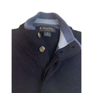 Brooks Brothers Extra Fine Italian Merino Wool Sweater Navy 1/4 Button Up Mens M